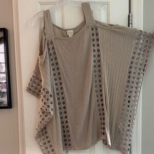 Chico's $128 Retail! Taupe Mesh Knit Cutout Poncho Top